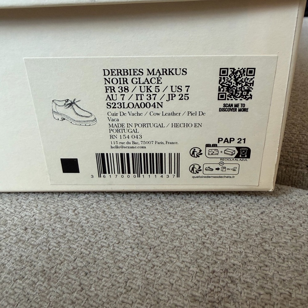 Sezane Markus Derbies Loafers Glossy Black Size 7 - Picture 4 of 4